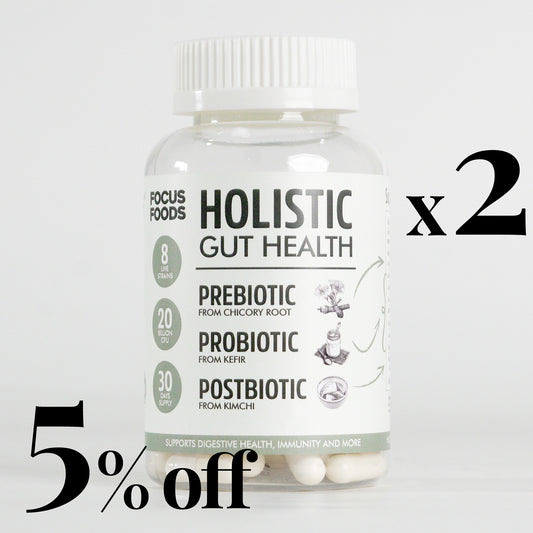 Holistic Gut Health - Prebiotics, Probiotics, Postbiotics from Natural Sources - Twin (2 bottles)