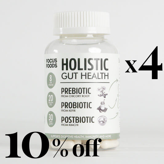 Holistic Gut Health - Prebiotics, Probiotics, Postbiotics from Natural Sources - Family (4 bottles)